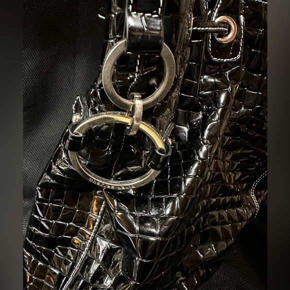 Charles David Large Black Patent Leather Top Handle Satchel Handbag - Picture 7 of 16